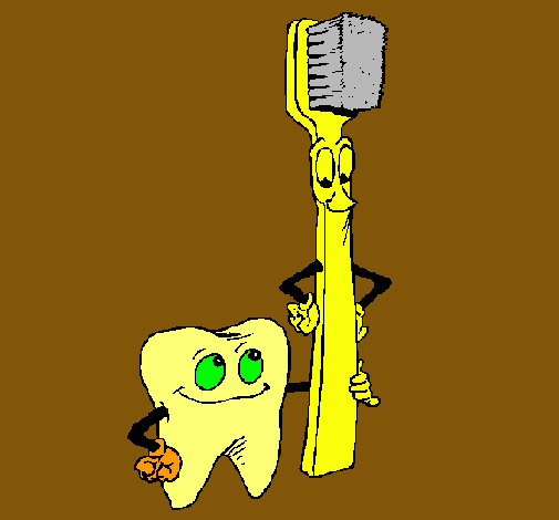 Muela y cepillo de dientes