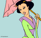 Dibujo Geisha con paraguas pintado por LHORHENHAH