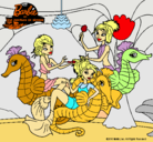 Dibujo Sirenas y caballitos de mar pintado por muneca