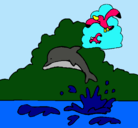 Dibujo Delfín y gaviota pintado por griselda