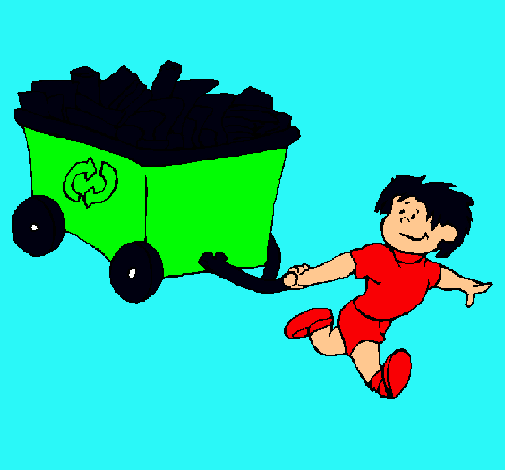 Niño reciclando