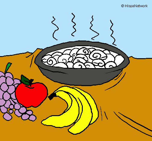 Dibujo Fruta y caracoles a la cazuela pintado por valentina4