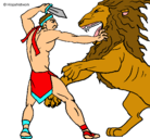 Dibujo Gladiador contra león pintado por divamiss