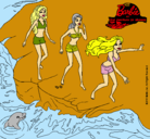 Dibujo Barbie y sus amigas en la playa pintado por muneca