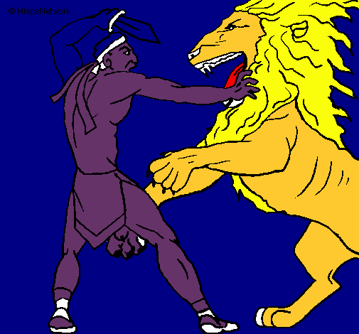 Dibujo Gladiador contra león pintado por HectorAntonio