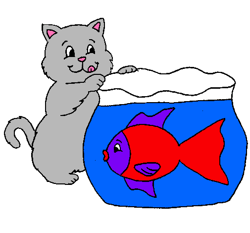 Dibujo Gato y pez pintado por anairis022