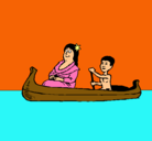 Dibujo Madre e hijo en canoa pintado por AeC6