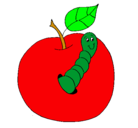 Dibujo Manzana con gusano pintado por manzana