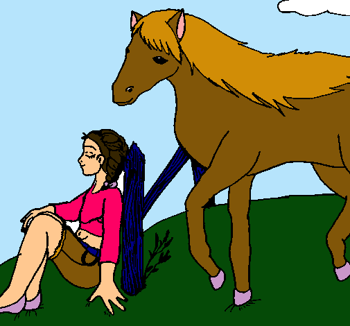 Dibujo Chica y caballo pintado por divamiss