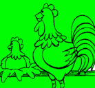 Dibujo Gallo y gallina pintado por medrano