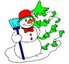 Dibujo Muñeco de nieve y árbol navideño pintado por camilas