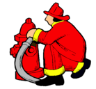 Dibujo Bombero en la boca de incendios pintado por bombero