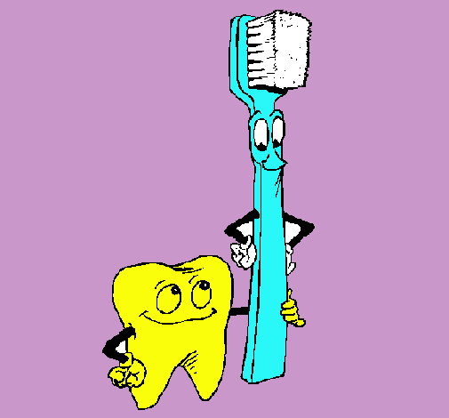 Muela y cepillo de dientes