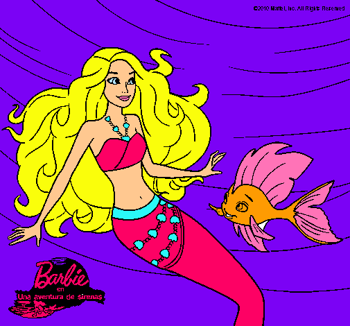 Dibujo Barbie sirena con su amiga pez pintado por rusabcn