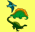 Dibujo Tres clases de dinosaurios pintado por noematilla