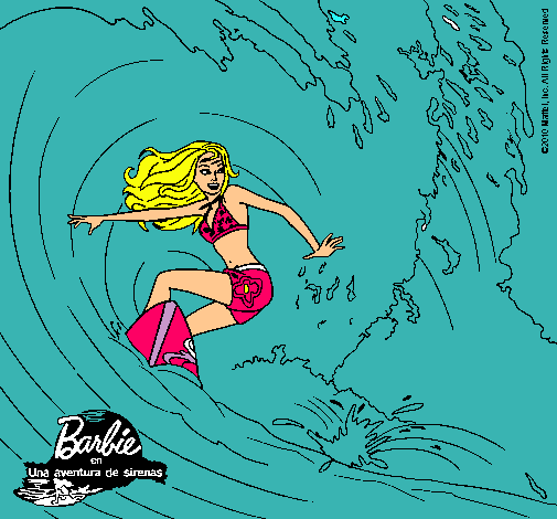 Barbie practicando surf