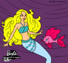 Dibujo Barbie sirena con su amiga pez pintado por juana