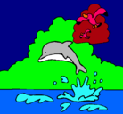 Dibujo Delfín y gaviota pintado por merkis