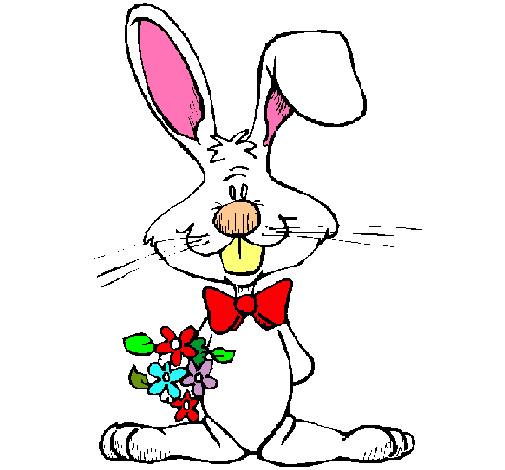 Conejo con ramo de flores