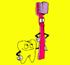 Dibujo Muela y cepillo de dientes pintado por poroto