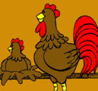Dibujo Gallo y gallina pintado por finono