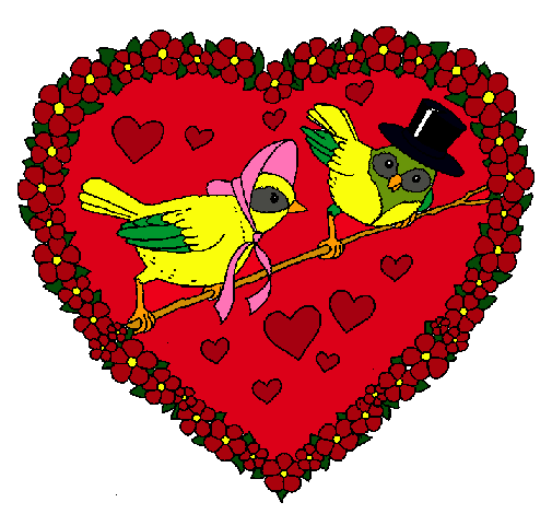 Dibujo Corazón con pájaros pintado por tora