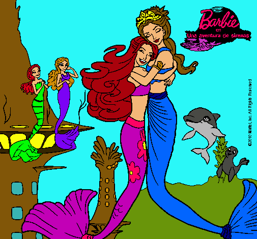 Dibujo Barbie sirena y la reina sirena pintado por virupa