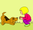 Dibujo Niña y perro jugando pintado por Loren