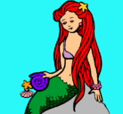 Dibujo Sirena con caracola pintado por ojos
