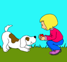 Dibujo Niña y perro jugando pintado por pris