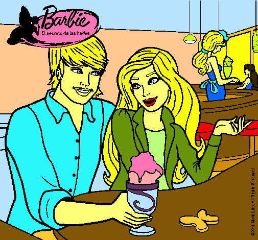 Dibujo Barbie y su amigo en la heladería pintado por Claudinsky