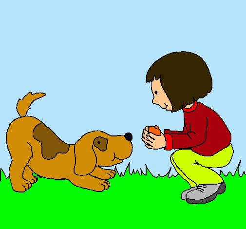 Dibujo Niña y perro jugando pintado por selenechemaou
