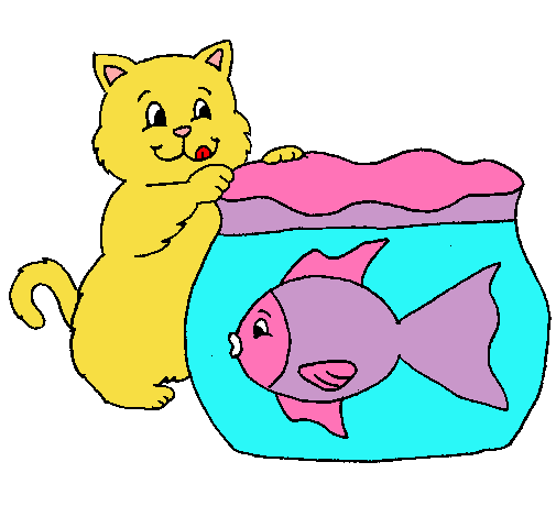 Dibujo Gato y pez pintado por fercithax