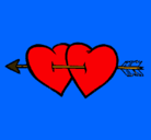 Dibujo Dos corazones con una flecha pintado por enamorados