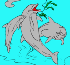 Dibujo Delfines jugando pintado por comer 