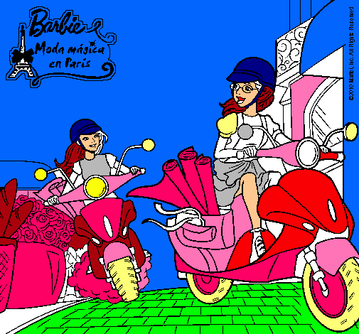 Dibujo Barbie y su amiga en moto pintado por andiker