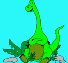 Dibujo Diplodocus sentado pintado por dinosaurios