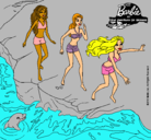 Dibujo Barbie y sus amigas en la playa pintado por fran90