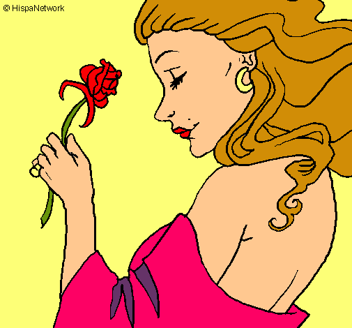Dibujo Princesa con una rosa pintado por andiker