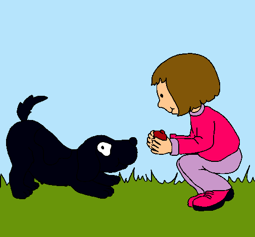 Niña y perro jugando