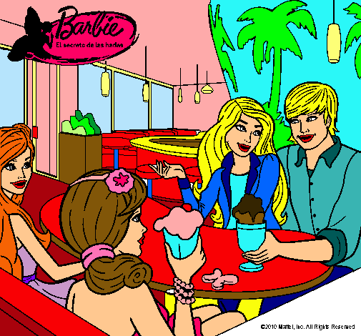 Dibujo Barbie y sus amigos en la heladería pintado por jasmin8