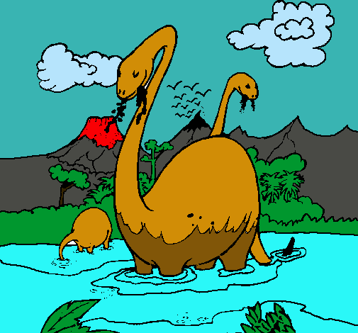 Dibujo Apatosaurios en el agua pintado por luisito