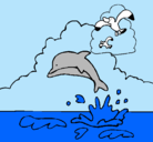 Dibujo Delfín y gaviota pintado por puflita