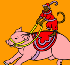 Dibujo Mono y cerdo pintado por cerdo
