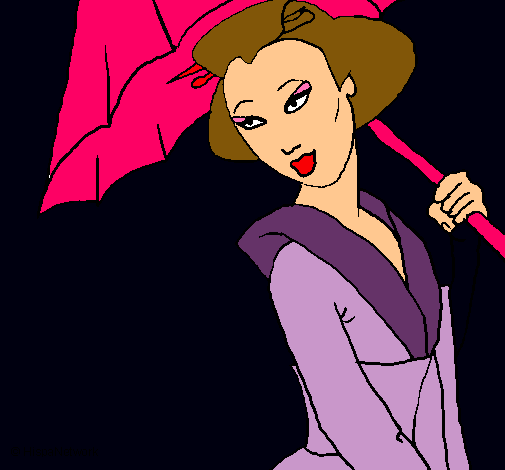 Dibujo Geisha con paraguas pintado por andiker