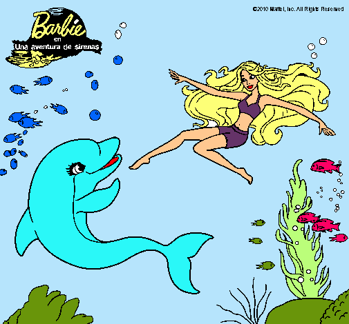 Dibujo Barbie jugando con un delfín pintado por gemmalasa