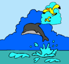 Dibujo Delfín y gaviota pintado por CUTY