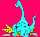 Dibujo Diplodocus sentado pintado por azulita