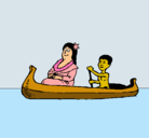 Dibujo Madre e hijo en canoa pintado por adran