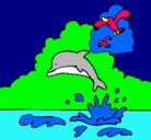 Dibujo Delfín y gaviota pintado por hola